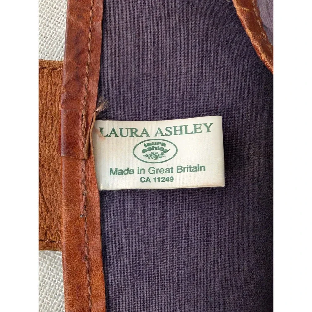 Vintage Laura Ashley Purple Floral Canvas w/ Leather Strap Tote Bag Shoulder Bag
